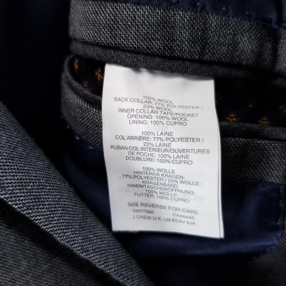 J Crew Suit Jacket Mens 36R Gray‎ Wool Ludlow Slim Fit 2 Button Office Career
